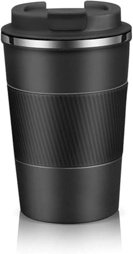 Fitto Gray Coffee Mug with Lid, 380ml Double Wall Insulated Stainless Steel Mug – Travel-Friendly, Leak-Proof Coffee Cup for Hot & Cold Beverages – BPA-Free, Spill-Resistant Mug for Office, Home