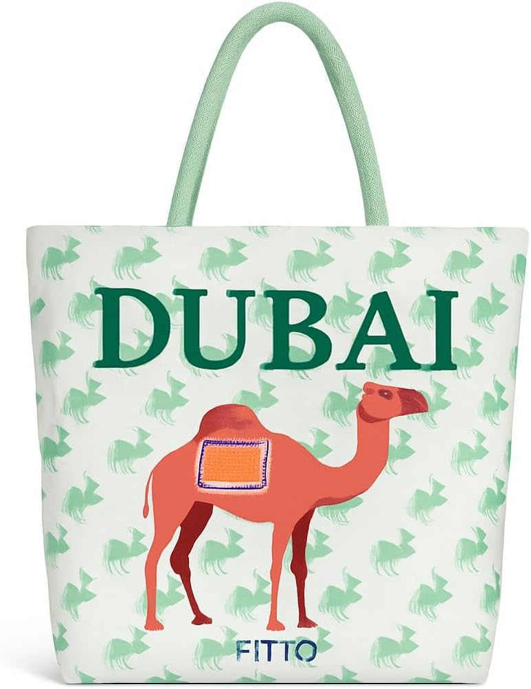 96 Pieces Dubai Camel Canvas Printed Tote Bags (Eco-Friendly – Durable – Green)