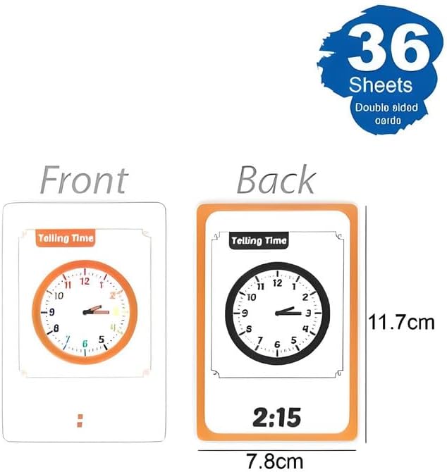 120 Pieces 36 Sheets Clock Series Flash Cards (11.7x7.8cm Educational Learning Tools)