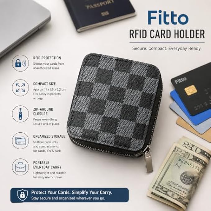 144 Pieces Blocking Zip-Around Card Holder Wallet (Multiple Card Slots – Cash Compartment – Black and Grey)