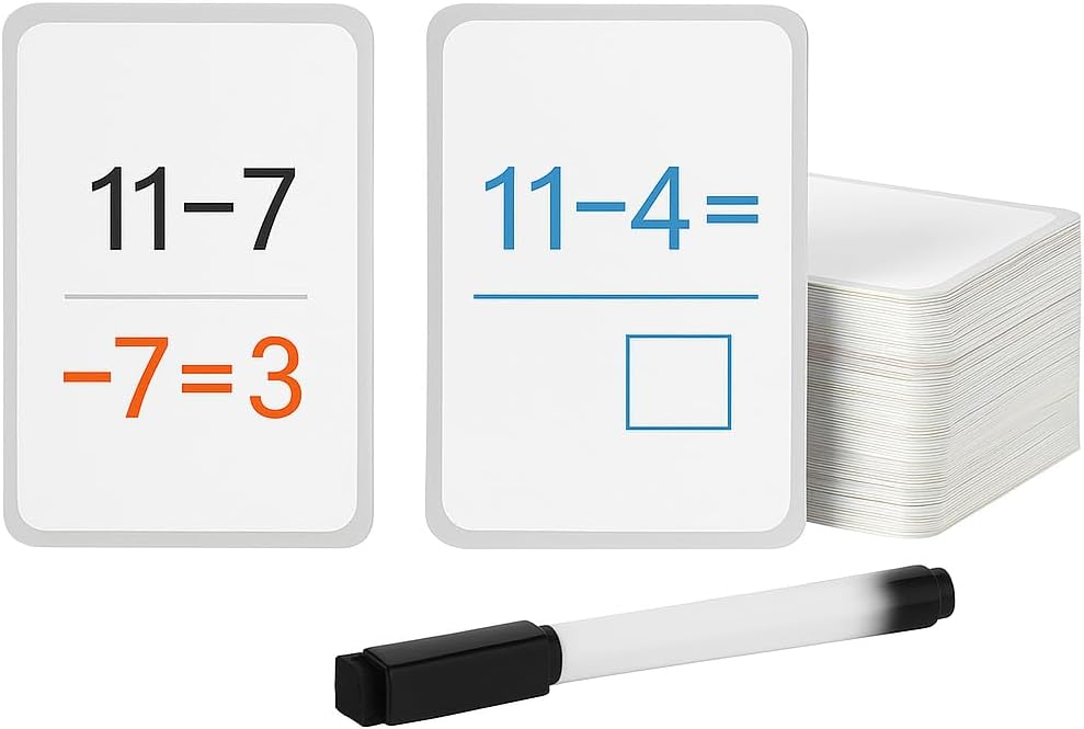 120 Pieces 27 Sheets Mathematical Subtraction Flash Cards with Marker (11.7x7.8cm)