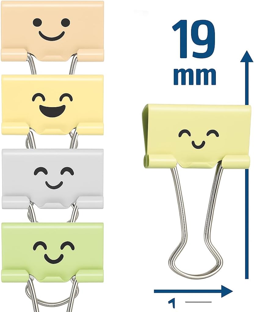 120 Pieces 8 Pieces (19mm Binder Clips with Emoji Assorted Colors for Office Use)