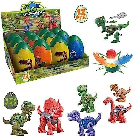 96 Pieces 3 Pieces Dinosaur Surprise Eggs with 3 Take Apart Dinosaur and Screw Drivers