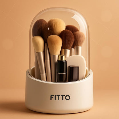 Rotating Makeup Brush Holder with Lid, Dustproof Cosmetic Brush Storage Organizer, Rotatable 360° Design for Easy Access, Premium Acrylic Material for Vanity, Bathroom, and Desk Storage