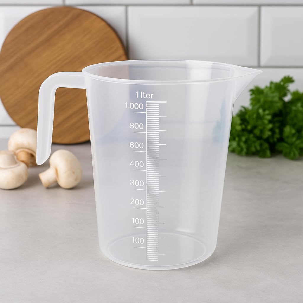 Plastic Measuring Cup, 1 Liter Capacity, Durable, Easy-Pour Spout, Clear with Measurement Markings