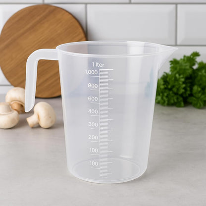 Plastic Measuring Cup, 1 Liter Capacity, Durable, Easy-Pour Spout, Clear with Measurement Markings
