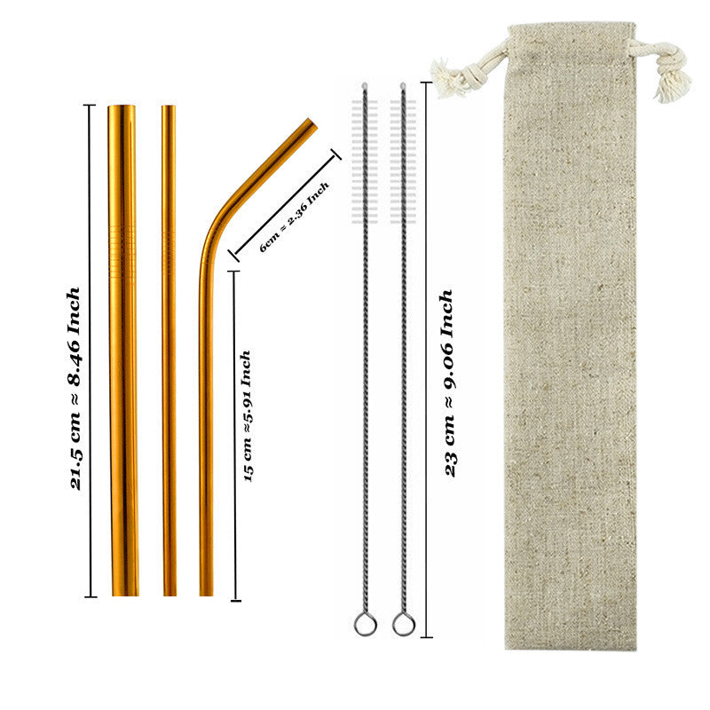 Eco-Friendly Reusable Stainless Steel Metal Straws Set with Cleaning Brushes