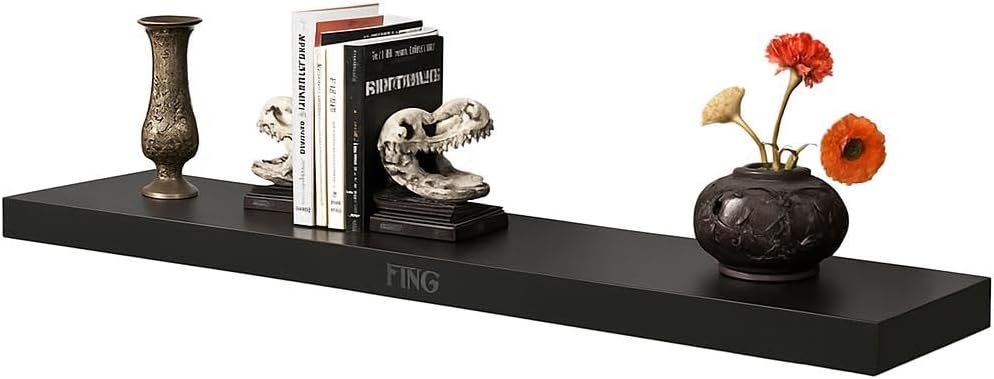 Black Wall Shelf 120x19.5x3.8cm - Modern Floating Shelf for Home Decor