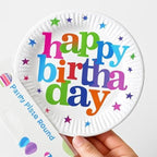 144 Pieces Happy Birthday Round Paper Plates (7 Inch Disposable Party Plates for Birthday Tableware)