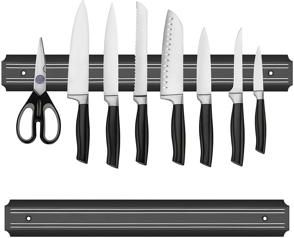96 Pieces 15 Inch Magnetic Knife Holder Set of 2s (Black Powerful Magnetic Knife Strip for Wall Mount – Space-Saving Magnetic Knife Rack with Screws for Kitchen Tools Utensils)