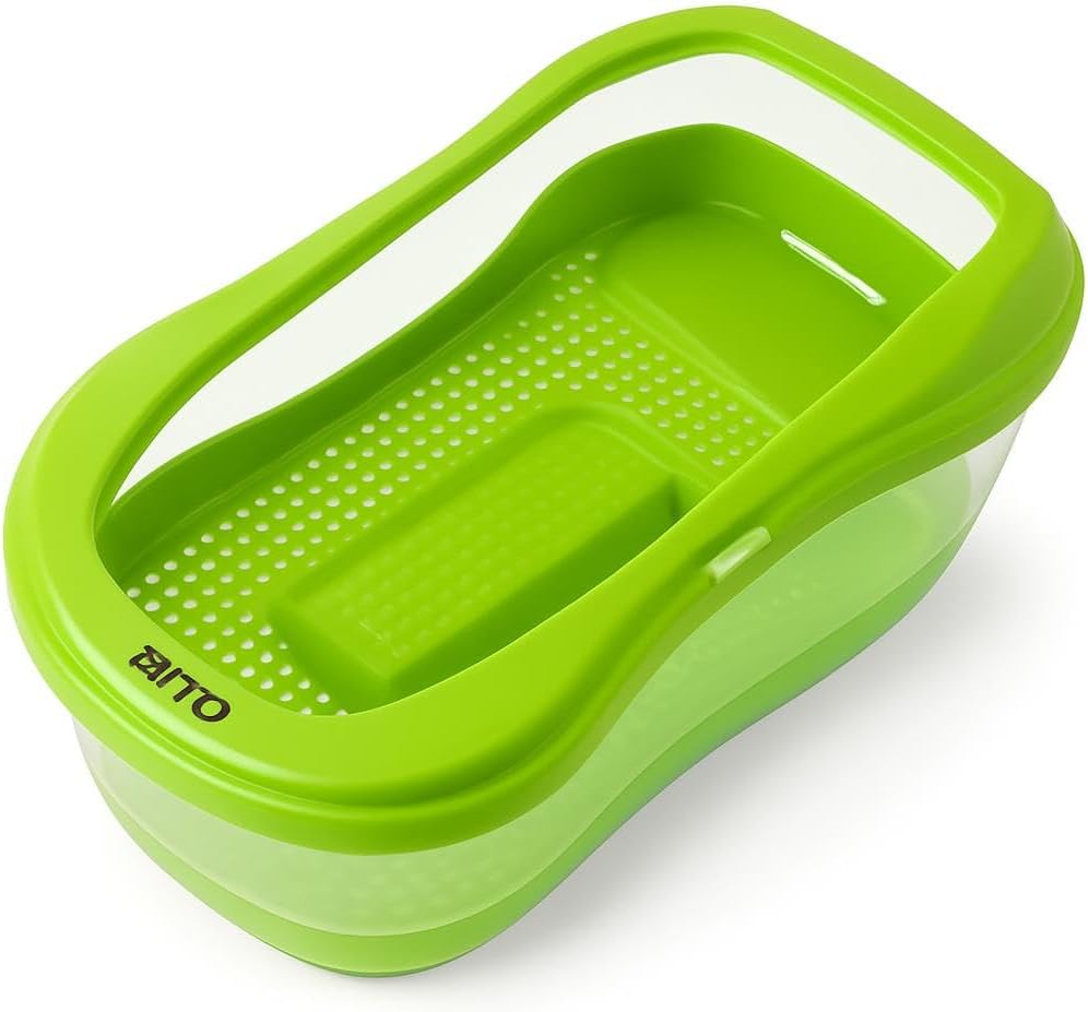 Turtle Tank - Green, 45.5 x 25.5 x 17.6 cm, Compact Turtle Breeding Box with Sundeck, Modern Habitat for Brazilian Turtles, Water and Soil Setup, Perfect for Small Spaces and Desktop Use