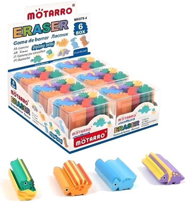 96 Pieces 6 Pieces Assorted Dinosaur Series Erasers (Assorted Colors Stationery)