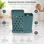 120 Pieces Plastic Utensil Holders (Dual Compartment Chopstick Spoon Fork Organizer with Drainage Cutouts – Teal Green)