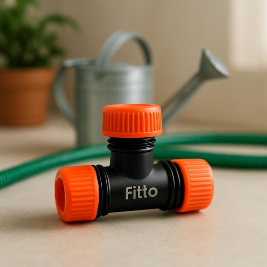 T-Shaped Plastic Connector Fitting with Orange Threaded Ends for Irrigation and Plumbing
