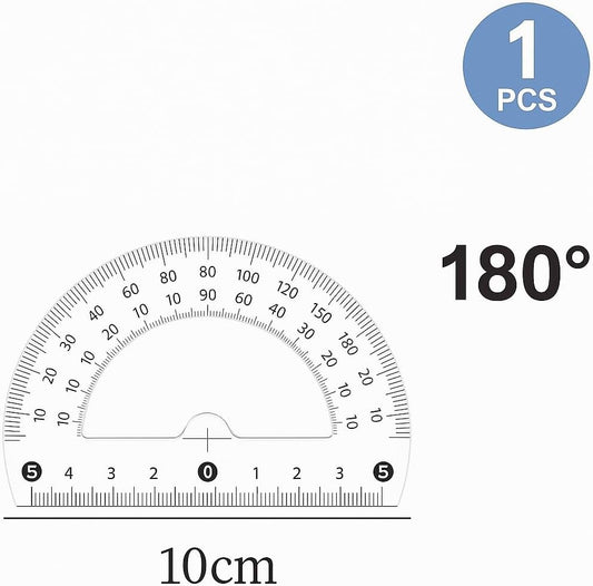 180 Degree Protractor Half Circle 10cm, Clear Plastic Measuring Tool for Students and Professionals