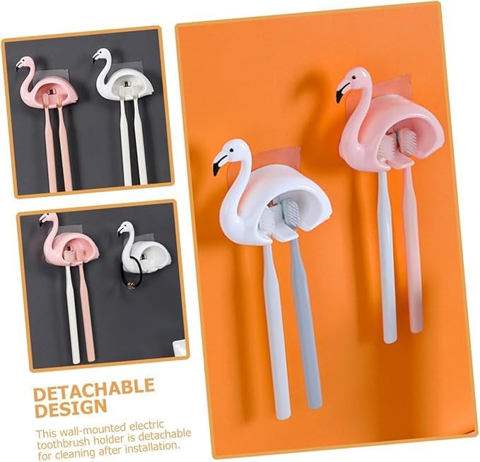 120 Pieces Flamingo Toothbrush Holders (Wall-Mounted Design – Pack of 2 – Pink/White)