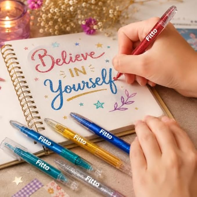 144 Pieces Glitter Pens (6-Piece Water-Based Fine Tip Marker Set – 0.8 – 1.0 mm Quick-Drying Assorted Colors for Journaling – Cards and Crafts)