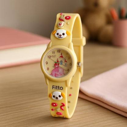 Analog Cartoon 3D Castle Princess Wrist Watch, Yellow