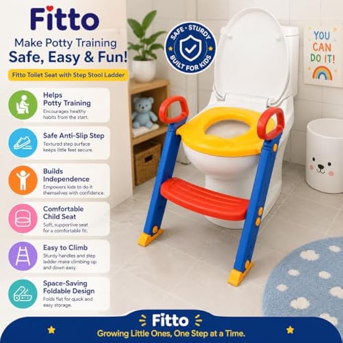 60 Pieces Foldable Potty Training Toilet Seats with Ladder (Non-Slip Step – Easy-Grip Handles and Contoured Seat – Multicolor)