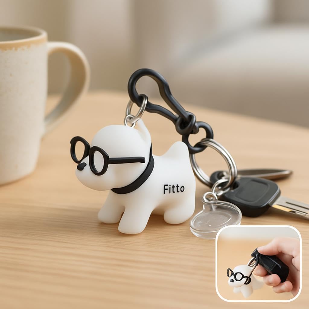 Funny Dog Keychain with Glasses - White Silicone Accessory