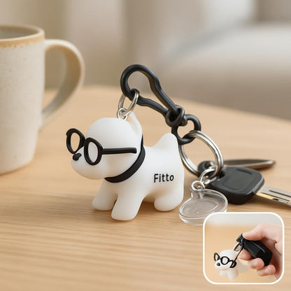 Funny Dog Keychain with Glasses - White Silicone Accessory