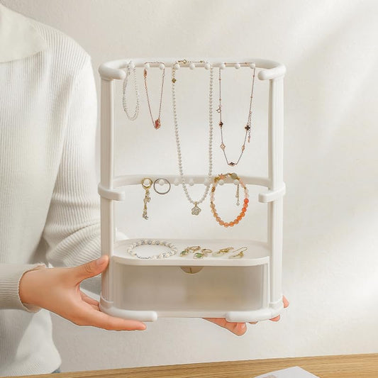 Three Layer Jewelry Storage Rack – Compact Design in White