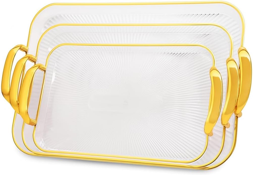 72 Pieces Clear Acrylic Serving Tray Sets with Handles - Stylish Home and Office Decor in Gold (Perfect for Entertaining – Organizing – and Serving)