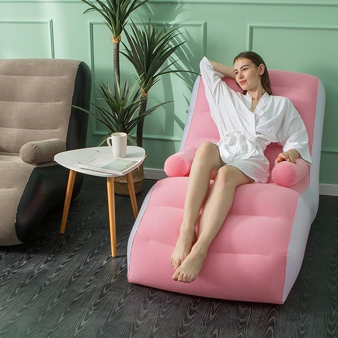 Indoor & Outdoor Inflatable Deluxe Lounge Chair with Armrest – Soft Plush Fabric Seating, Ideal for Home, Camping, Gaming, Picnics, Festivals (Pink)