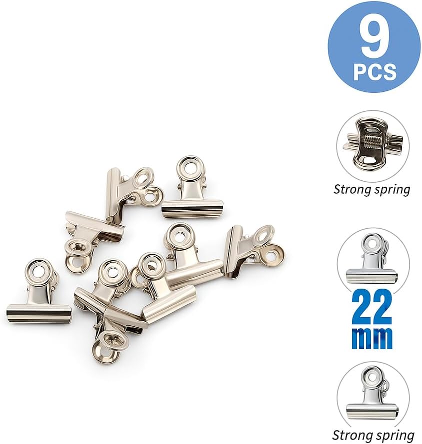 120 Pieces Binder Clips 9 Packs (22mm – Office Paper Clamps – Black Metal Clips for Documents – School – Home – and Office Use)