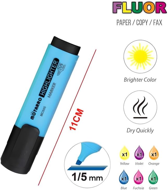 96 Pieces 6 Pieces (1/5mm Highlighter – 11cm Assorted Colors – School Stationery Marker)