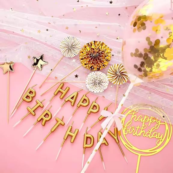 120 Pieces Gold Happy Birthday Candle Cake Toppers with glitters (Birthday Cake Decoration – Candle Toppers – Party Supplies)