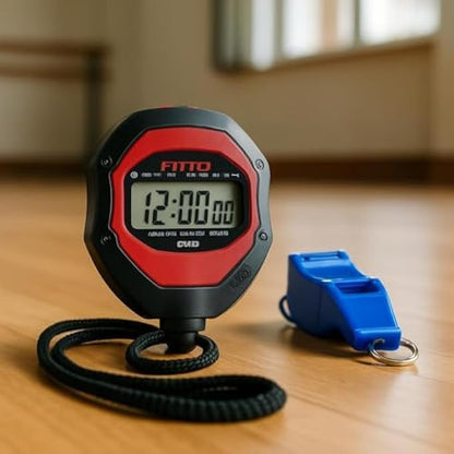 Stopwatch Timer with Whistle - Digital Sports Stopwatch with Lanyard, Lap Timer, Countdown & Alarm, Water-Resistant for Coaching