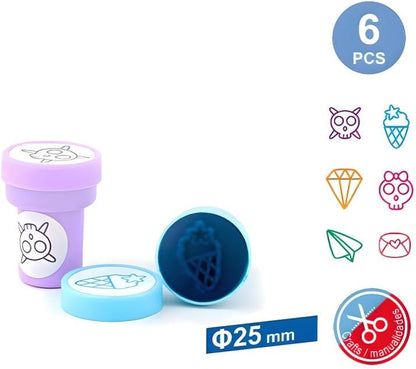 6 Pieces Assorted 25mm Stamps for Office & Stationery