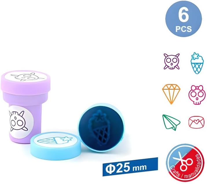 6 Pieces Assorted 25mm Stamps for Office & Stationery