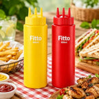 144 Pieces 800ml Squeeze Bottle Sets (2 Piece Sauce Dispenser Bottles with Precision Nozzle Cap – Food-Grade Refillable Plastic Condiment Bottles – Red and Yellow)