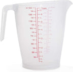 144 Pieces 1500ml Plastic Measuring Cups (Transparent Jug for Cooking & Baking – Easy-Read Red Markings – Non-Slip Handle – Slanted Spout – Stackable BPA-Free 7 Cup Measure for Accurate Liquid Measurements)