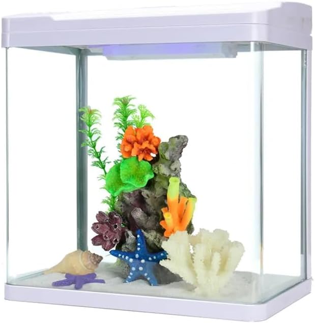 48 Pieces Aquarium -s (8 Litre Capacity – 24 x 17 x 28.5 cm – Full Set Table Top Fish Tank with Energy-Saving Colorful LED Light – Top Water Filter – Air Blower – and Feeding Hole – Perfect for Small Fish – Shrimp – and Aquatic Decor in Home or Office)