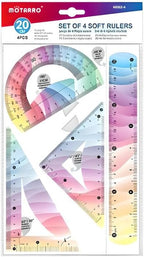 96 Pieces Set of Soft Rulers 4 PC -s (20 CM Scale – Protractor – Triangle – Ruler for School and Office Supplies)