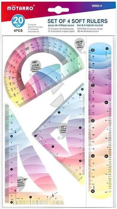 96 Pieces Set of Soft Rulers 4 PC -s (20 CM Scale – Protractor – Triangle – Ruler for School and Office Supplies)