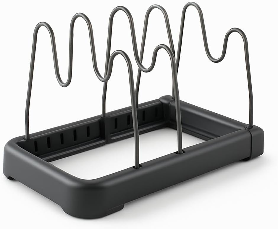 Adjustable Pan & Lid Organizer Rack, 7 Adjustable 201 Stainless Steel Dividers, Gun Grey