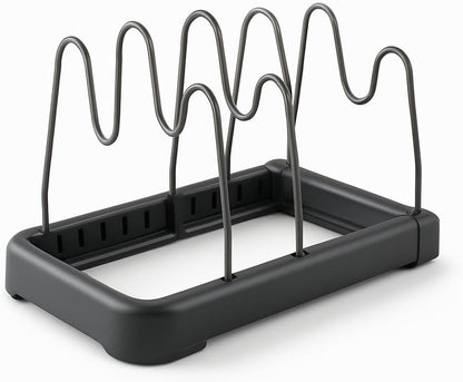 Adjustable Pan & Lid Organizer Rack, 7 Adjustable 201 Stainless Steel Dividers, Gun Grey