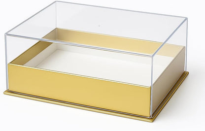 Transparent Acrylic Rectangular Box 18x13.5x7.5cm, Golden Color, Storage Organizer for Home and Office