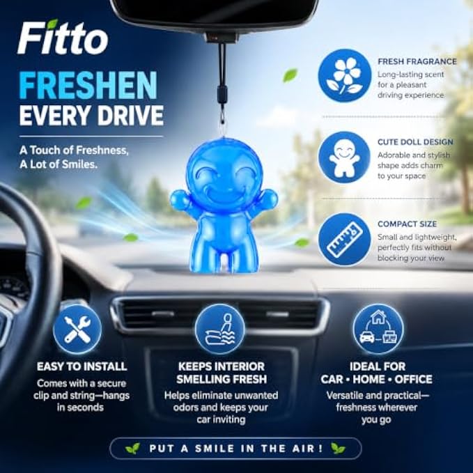 120 Pieces Smiling Doll Car Air Fresheners (Blue Hanging Fragrance Ornament with String for Rearview Mirror – Car – Home and Office)
