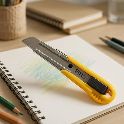 Utility Knife Retractable Box Cutter Yellow - Snap-Off Blade Safety Cutter for Packaging, Crafts, Cardboard, Carpet, Vinyl