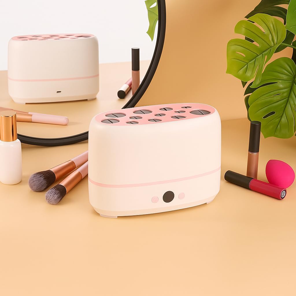 Upgraded Makeup Brushes Dryer – Electric Brush Drying Machine with Thermo-Control, Dries 12 Brushes & 2 Sponges