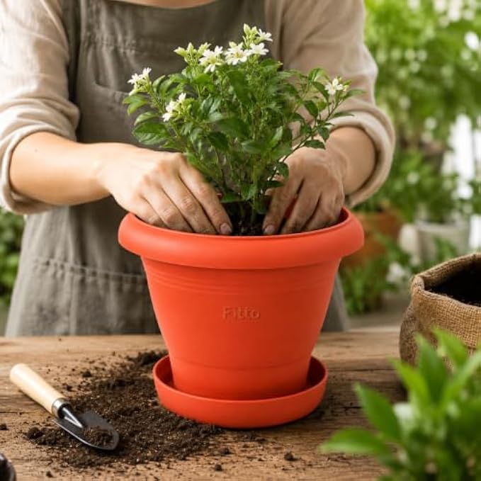 96 Pieces 25 cm Plastic Flower Pots with Saucer (Lightweight Indoor Outdoor Planter – Durable Plant Pot for Home Balcony Garden – Orange)