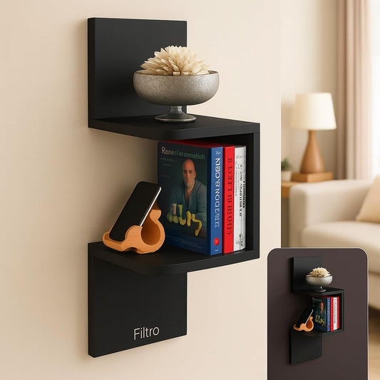 Wall Shelf Corner 2 Tier Black 19.8X19.8X42.6cm for Home Storage