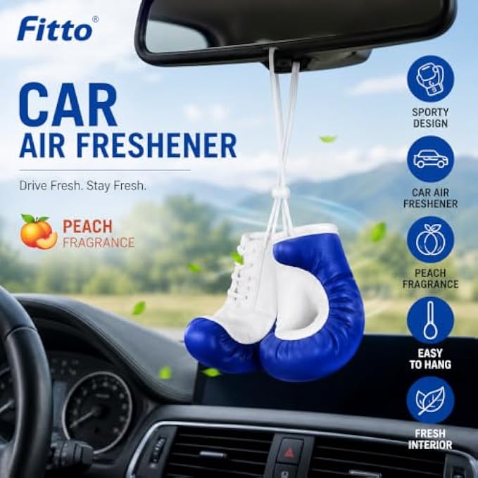 96 Pieces Boxing Glove Car Air Fresheners (Blue and White Peach-Scented Hanging Ornament for Rearview Mirror – Car – SUV and Small Spaces)