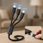 120 Pieces 3 in 1 Data Cables (USB to Micro USB – Type C – Lightning – 3.0 Amp – 1.5m – Black)