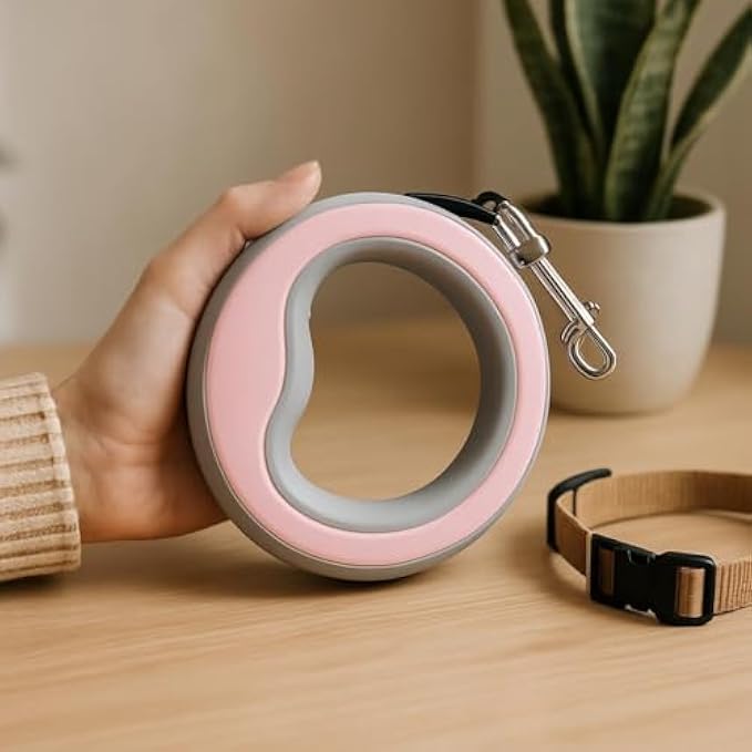 96 Pieces Retractable Pet Leash Round Pink Compact Cases for Small Dogs and Cats (13.7x13.7cm)